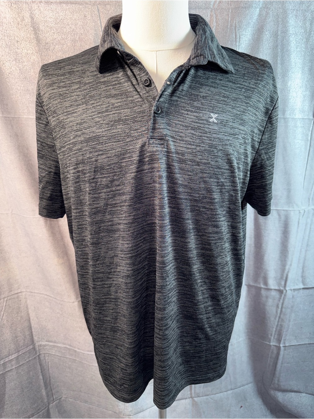 1309-Xersion Men's Heathered Charcoal Polo - Black/Gray